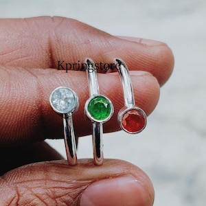 Triple Birthstone Ring: Silver Dainty Boho Ring with Crystal, Garnet, Peridot