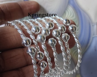 Sterling Silver West Indian Bangles: Thick Boho Set of 7, Handmade