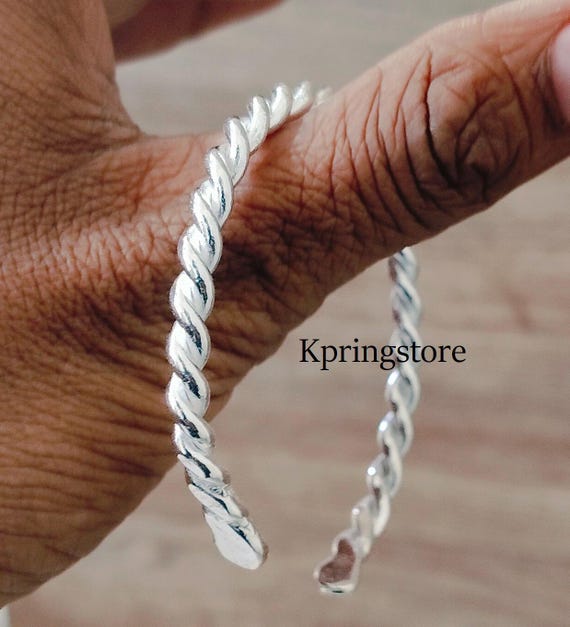 Handmade Sterling Silver Rope Cuff Bracelet - Stackable Twisted