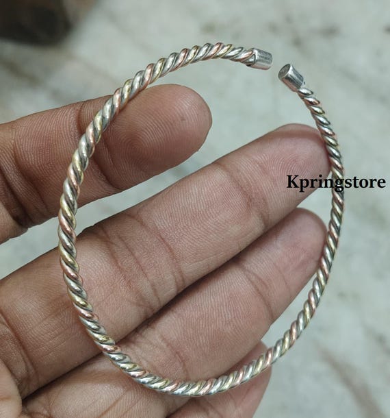 Handmade Twisted Metal Bangle: Silver, Copper, Brass Adjustable - Main Image