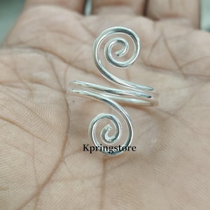 Adjustable Spiral Silver Ring: Boho Double Coil Statement Jewelry