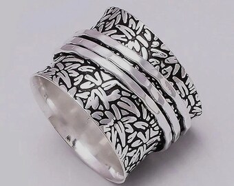 Massief zilveren spinnerring: handgemaakte boho Worry Fidget Anxiety-ring