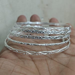 Set Of 5 Thick Silver Bangle, Set Of Bangles, Unique Designer Bangles, Silver Bangles, West Indian Bangles Wedding Bangle Anniversary Bangle