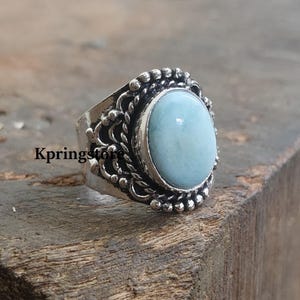 Larimar Ring, Designer Band Ring, 925 Sterling Silver Ring, Handmade Ring, Events Ring, Women Ring, Oval Stone Ring, Beautiful Gift for Her