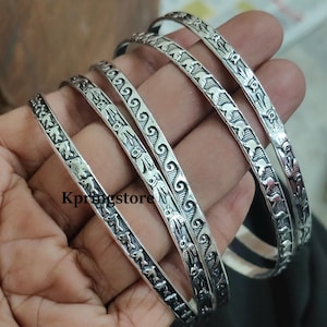 Set Of 5 Thick Silver Bangle, Set Of Bangles, Designer Bangles, 925 Silver Bangles, West Indian Bangles, Oxidised Bangle, Anniversary Bangle