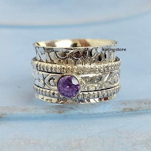 Amethyst Spinner Ring: Handmade 925 Sterling Silver Fidget Ring