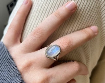 925 Silver Plated Rainbow Moonstone Spinner Ring US Size 8 R-2529