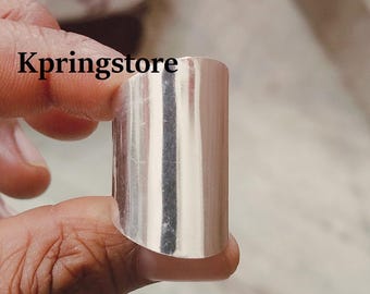 Handmade Brushed 925 Silver Wide Band Ring: Modern Boho Wedding