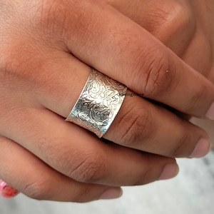 Handmade Solid Silver Wide Band Ring: Boho Thumb Ring