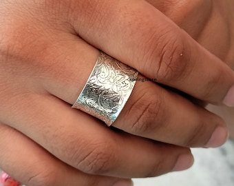 Handmade Solid Silver Wide Band Ring: Boho Thumb Ring