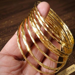 Set of 9 Gold Plated Bangles: Stackable Boho Brass Bangles