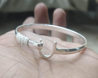 Handmade Solid Silver Hook Bangle: Caribbean Bracelet boho