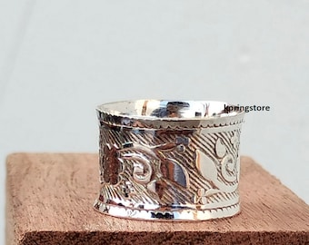 Sterling Silver Wide Band Ring: Boho Flower Design
