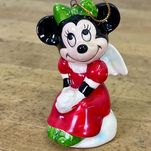 Adorno navideño vintage Schmid de alas de ángel de Minnie Mouse de Disney.