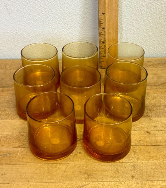 レトロ vintage イタリア製 ガラス瓶 ３点 セット Vintage Italian Glassware. Vitrosax Amber Short Glasses. - Etsy