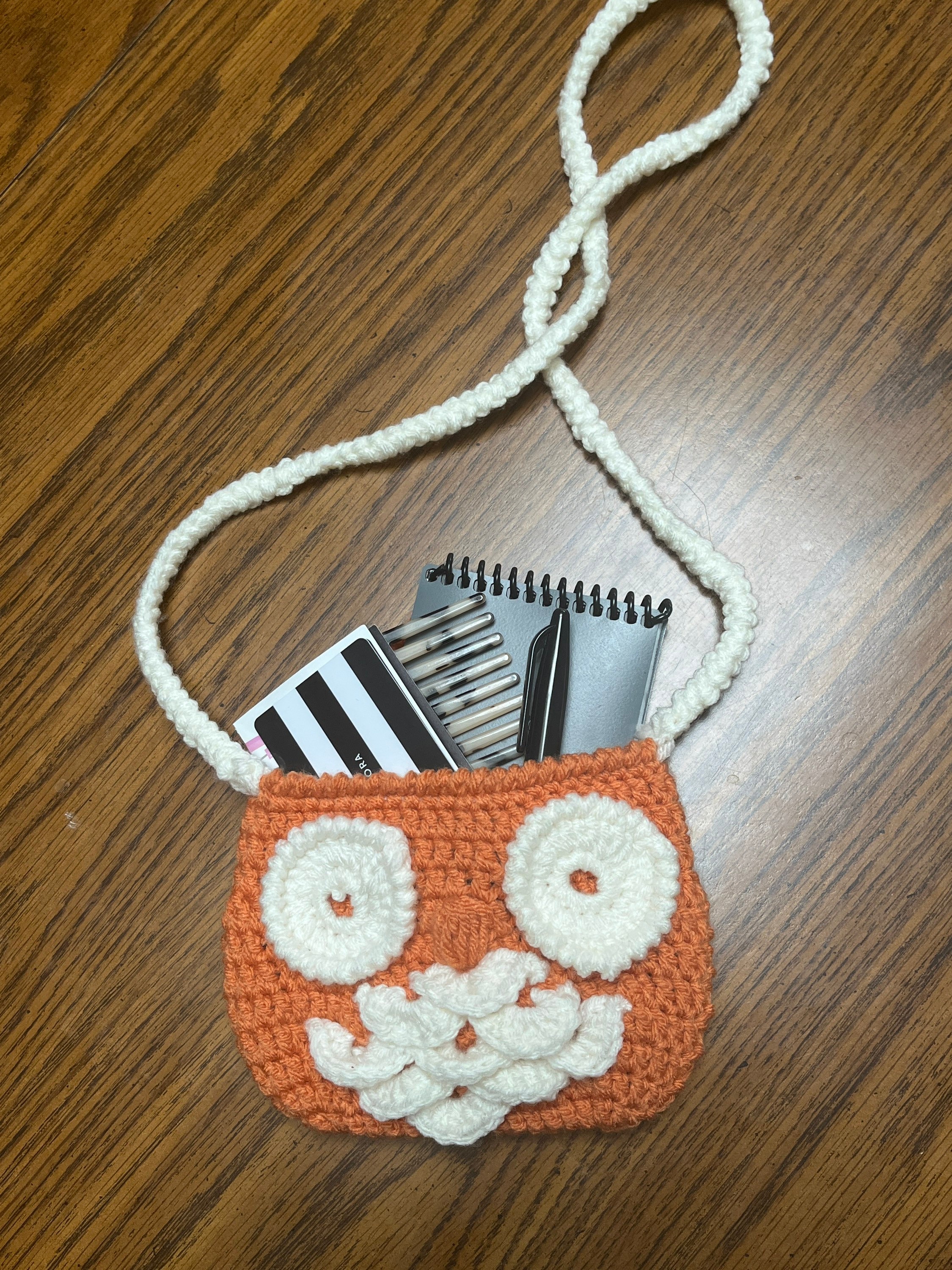Owl crochet bag orange and white purse