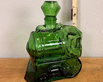 Vintage Green Glass Train Decanter – Italian “BREVETTATO” – Mid Century Barware Collectible