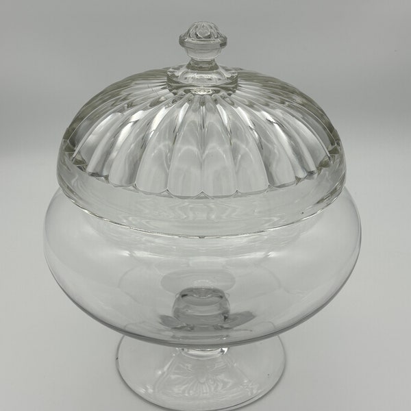 Vintage Clear Glass Compote with Lid