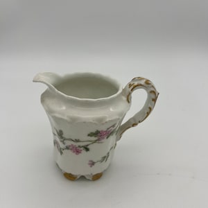 Antique Haviland Limoges Creamer & Bowl Set: Pink Forget-Me-Not Flowers