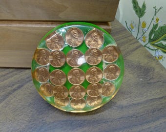 Lucite Penny Paperweight