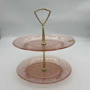 Tiara Exclusive Pink Glass two tier tray