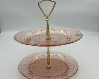 Tiara Exclusive Pink Glass two tier tray