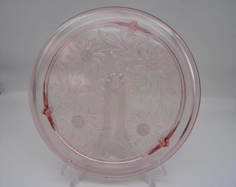 Jeannette Glass Pink Depression Glass Cake Plate