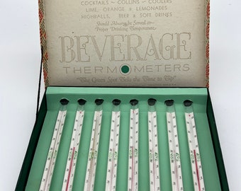 Set Of 8 Vintage Glass Beverage Thermometers.