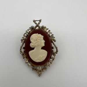 Red and white Cameo brooch/ pendant