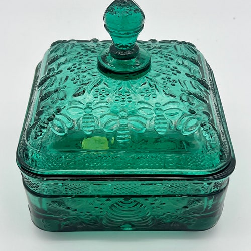 Tiara Exclusive Glassware Green Candy HONEY BEE HIVE Dish With Etsy