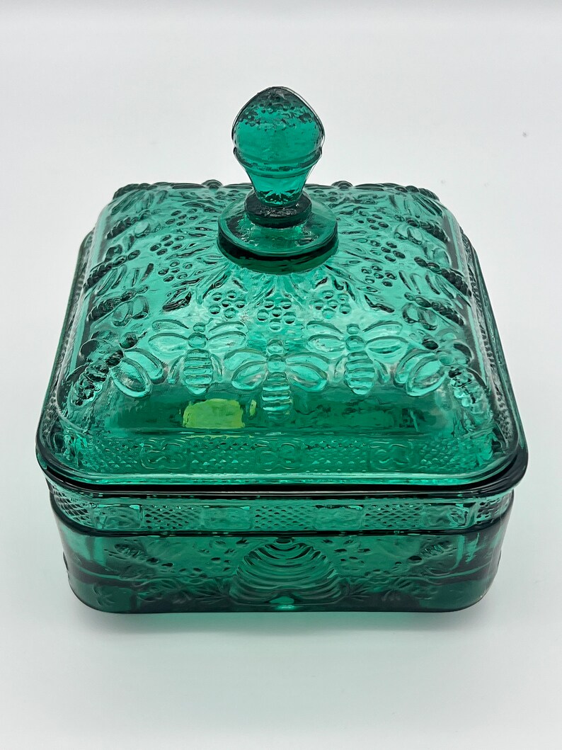 Tiara Exclusive Glassware Green Candy HONEY BEE HIVE Dish With Etsy