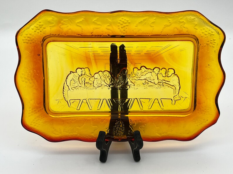 Tiara Art Glass, Last Supper Collector's Plate, Mid Century Amberina Etsy