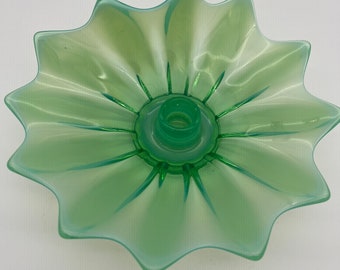 Vintage Heirloom Fostoria green candle holder opalescent handkerchief design