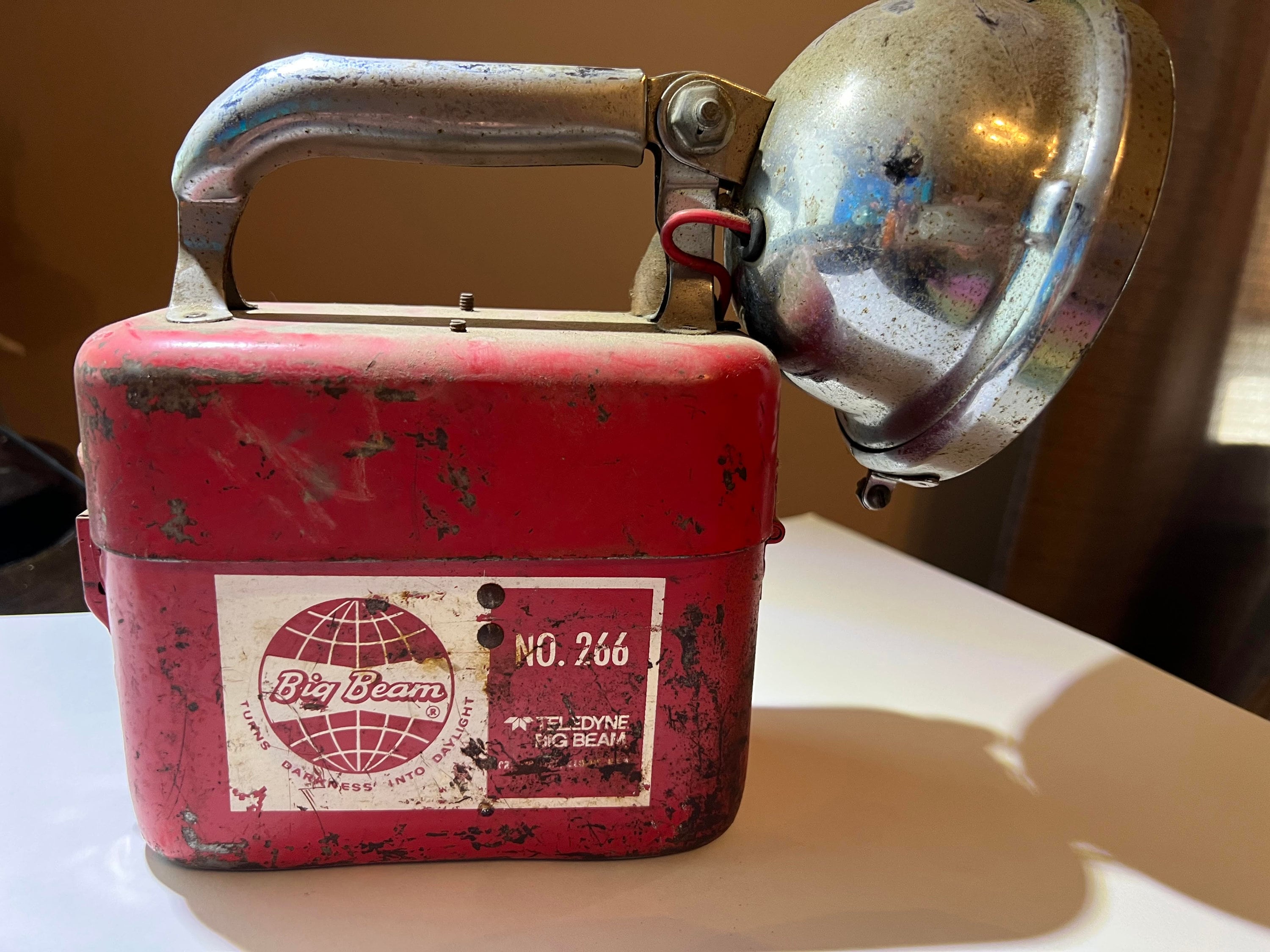 Vintage Teledyne Big Beam Hand Lantern Flashlight Model 166 RED CHROME