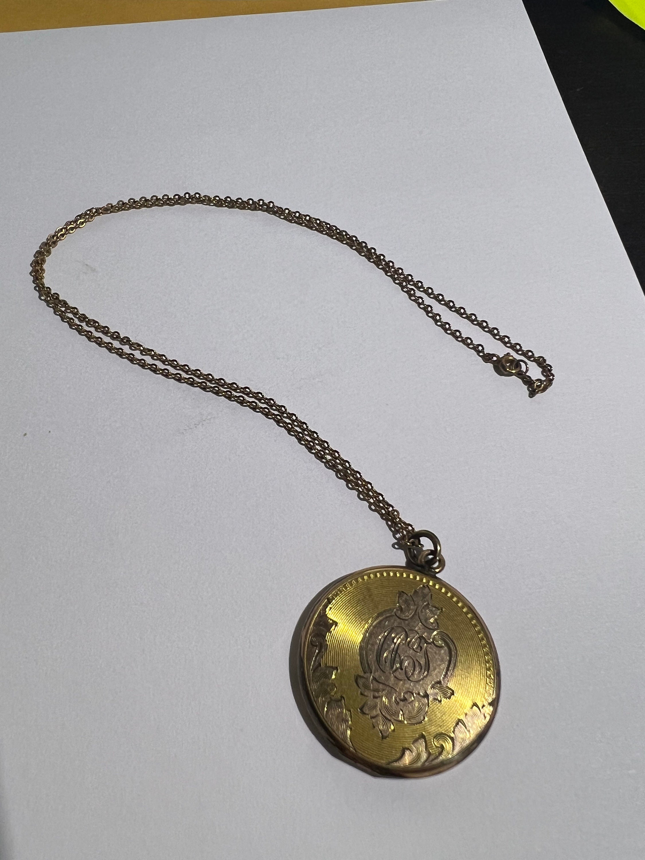 Necklace Silver Vintage Rolled Gold Skm &co Locket And Chain Gold