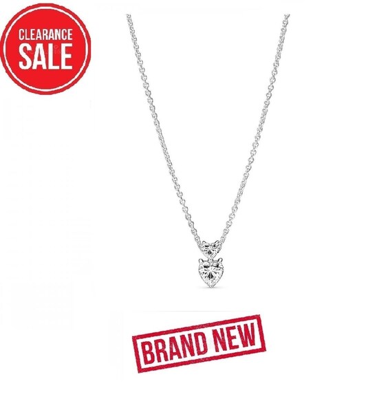 Silver Double Hearts Pendant with CZ |