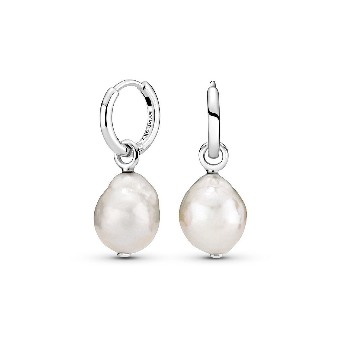 PANDORA Pearl Hoop Earrings Stylish Freshwater Cultured Baroque Pearl PANDORA Pearl Hoop Earrings Stylish Freshwater Cultured Baroque Pearl