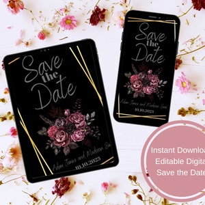 Boho Fall Dark Floral Digital Editable Save The Date