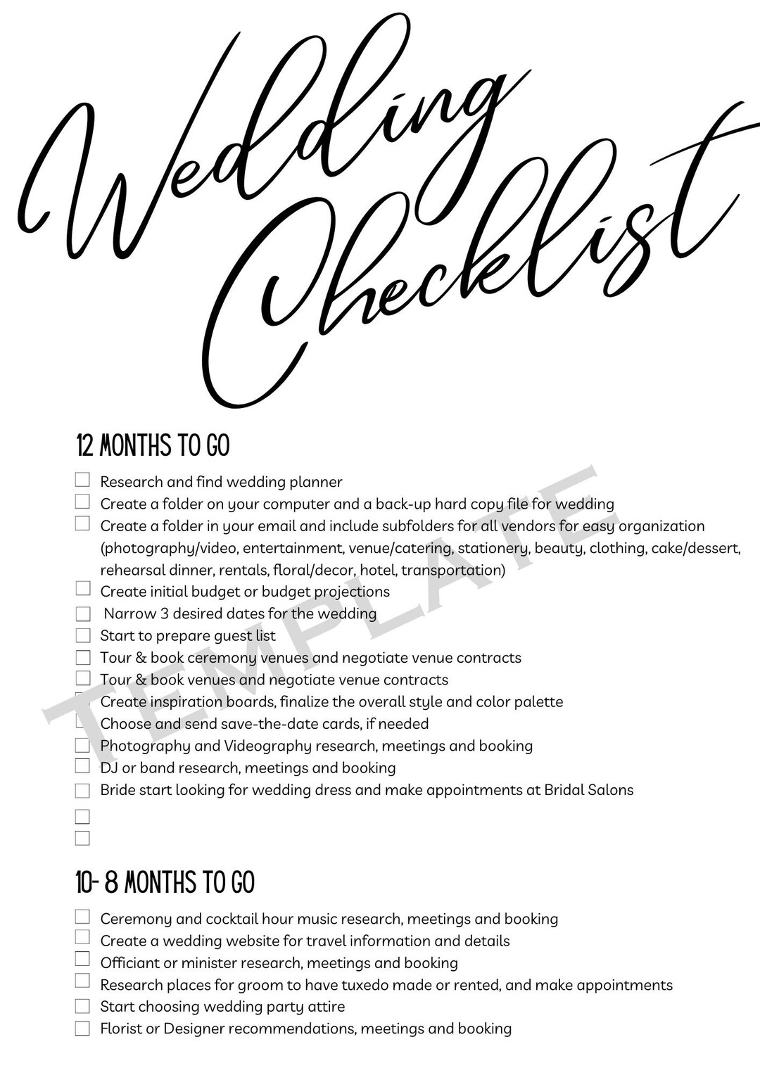Wedding Monthly Checklist - Etsy