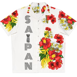 Hawaiihemd: Hibiskus, Ylang-Ylang, Plumeria Blumenmuster, Saipan Style