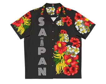 Hawaiian Shirt: Hibiscus, Ylang-Ylang, Plumeria Floral Design, Saipan Style