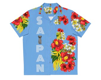 Hawaiian Shirt: Hibiscus, Ylang-Ylang, Plumeria Floral Design, Saipan