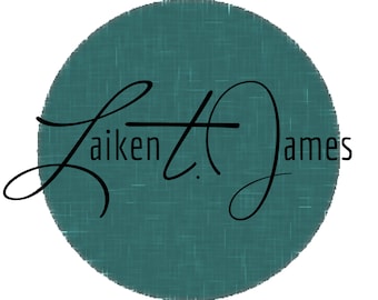 以下が含まれることがあります： ターコイズブルーの円の中に、黒い筆記体で「Laiken + Jaime」と署名されています。