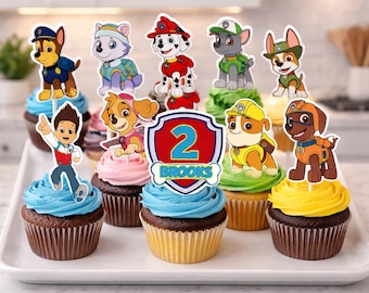 Rescue Pup Birthday Cupcake Toppers | Personalized Dog Party Decorations, Set of 10