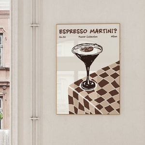 Espresso Martini Kunstdruck, Bar Dekor Cocktail Poster |  Handgezeichnetes Martini Poster, Küche Wanddeko, Flippige Kunst für Wohnung