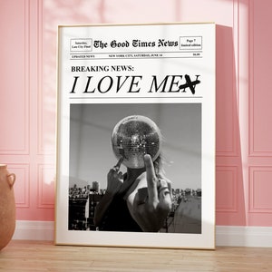 Trendy krantenprint, Bad Bitch kunst aan de muur, retro barwagen, tijdschriftomslag esthetiek, New York Times News, preppy decor slaapzaal
