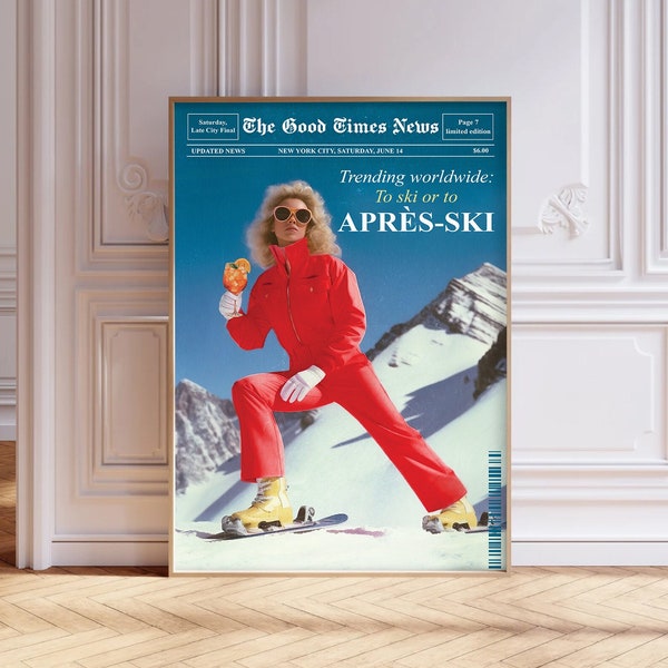 Trendy Newspapers Print, Apres Ski Wall Art, Retro Aperol Bar Cart, Magazine Cover Aesthetic, Vintage Ski Chalet Decor, Digital Download