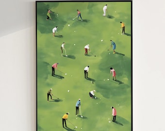 Tiny Golfers Print: Abstract Vintage Sports Poster (Digital Download