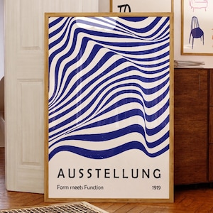 Bauhaus Exhibition Poster, Mid-Century Modern Wall Art, Retro Blue Aeshtetic Apartment Decor, Monochrome Print, Instant DIGITAL Download