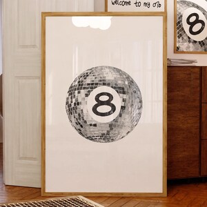 Lucky 8 ball print retro discobal muur kunst funky esthetische print voor appartement retro handgetekende muur kunst instant digitale download
